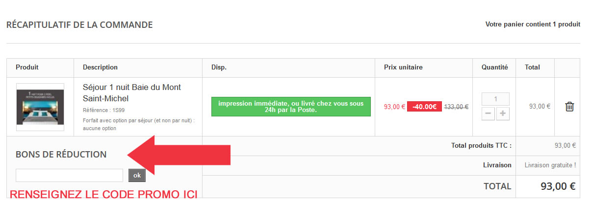 Utilisation de code promo